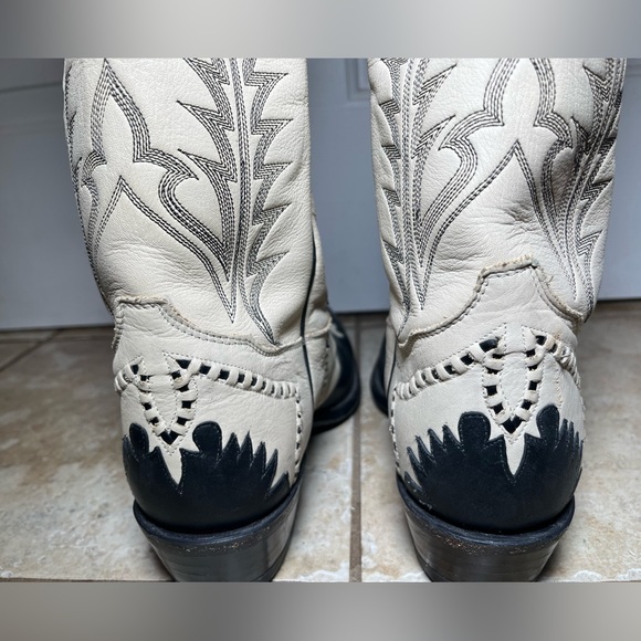 Rare Tony Lama Men's Cream Black Leather Vintage Western Boots Size 9.5 - Picture 7 of 13